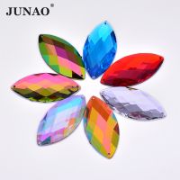 JUNAO 20pcs 30x62mm Large Mix Color AB Crystal Rhinestones Sew On Horse Eye Acrylic Strass Stones For Making Jewelry Clothes