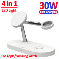 30W Magnetic Wireless Charger Stand Macsafe สำหรับ 14 13 12 Pro Max Watch LED Fast Charging Station