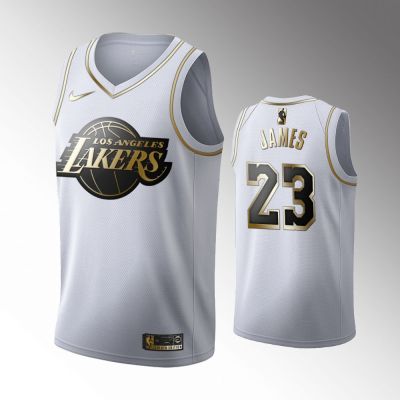 Top-quality Hot Sale 2019-20 Mens Los Angeles Lakerss 23 LeBronn James White Golden Edition Basketball Jersey