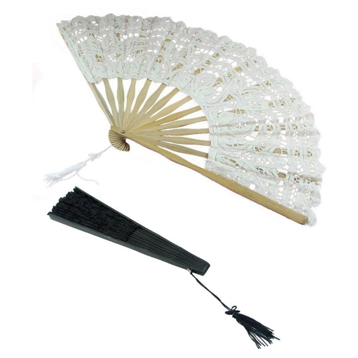 2-pcs-handmade-cotton-lace-folding-hand-fan-for-party-bridal-wedding-decoration-beige-amp-black