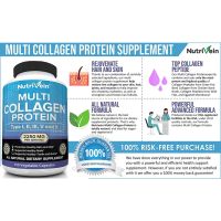 Nutrivein Multi Collagen Pills 2250mg, 180 Capsules, Type I, II, III, V, X - Anti-Aging