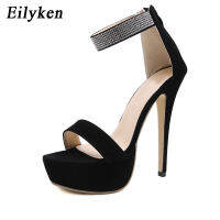 Eilyken Stiletto Heels15cm Sexy Stripper Shoes Gladiator Sandals Fashion Rhinestone Crystal Ankle Strap After Zip Wedding Pumps