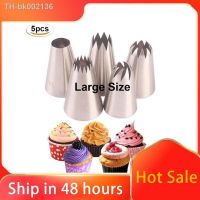 ☊ 5pcs/pack Large Piping Tips Set Stainless Steel Russian Icing Piping Nozzles Kit Pastry Cupcakes Cakes Cookies Decorating Tool