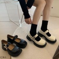 Fren sle y shoes womens 22 autumn new British sle thick-soled round-toed sgle shoes h a word le JK sm leather shoes