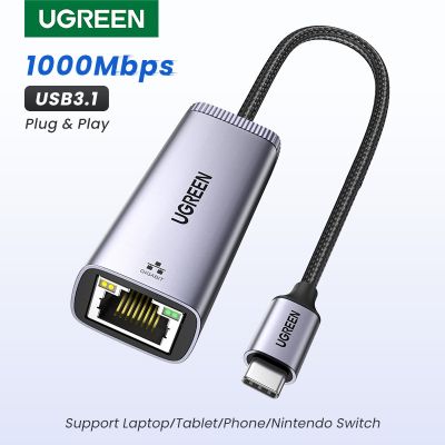 UGREEN USB C อะแดปเตอร์อีเทอร์เน็ต1000/100Mbps USB แลน RJ45ธันเดอร์โบลต์3สำหรับแล็ปทอปแมคบุ๊คเหมาะสำหรับ Samsung Ipad USB การ์ดเน็ตเวิร์กอีเธอร์เน็ต