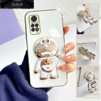 AnDyH Casing Case For Xiaomi Redmi Note 11 Pro+ 5G Note 11S  Note 11Pro 5G 4G Case With Anime Doraemon Stand Fashion Solid Color Luxury Chrome Plated Soft TPU Square Phone Case Full Cover Casing Anti Gores Rubber Cases For Girls