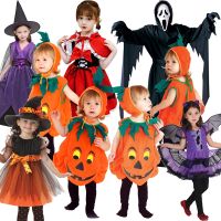 2023 Halloween Cosplay Pumpkin Costume Baby Boy and Girls Toddler Kid Pumpkin Print Sleeveless Romper Jumpsuits Party Clothing