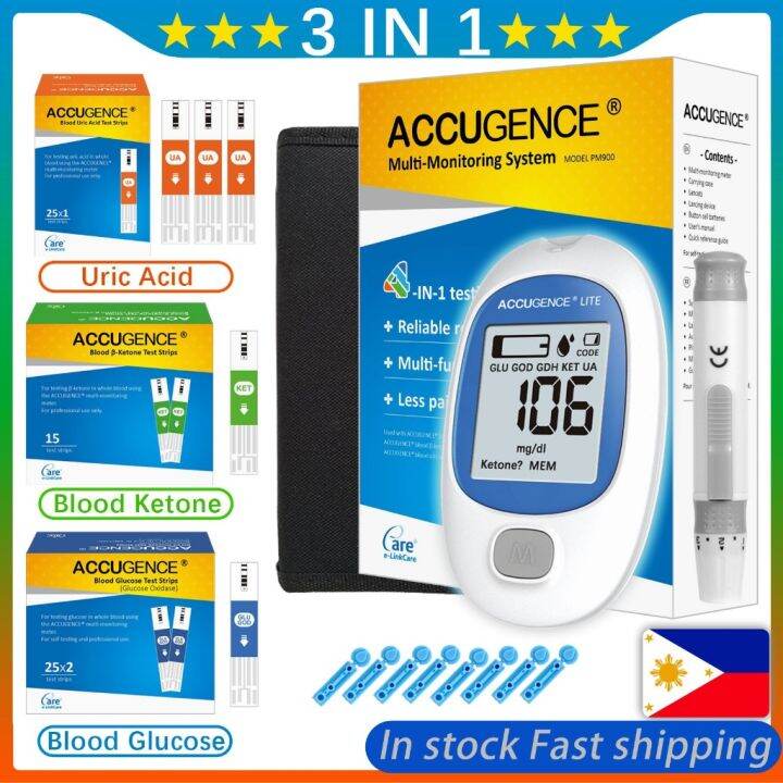 3in1 Blood Glucose Uric Acid Blood Ketone Meter and Test Strip Lancets