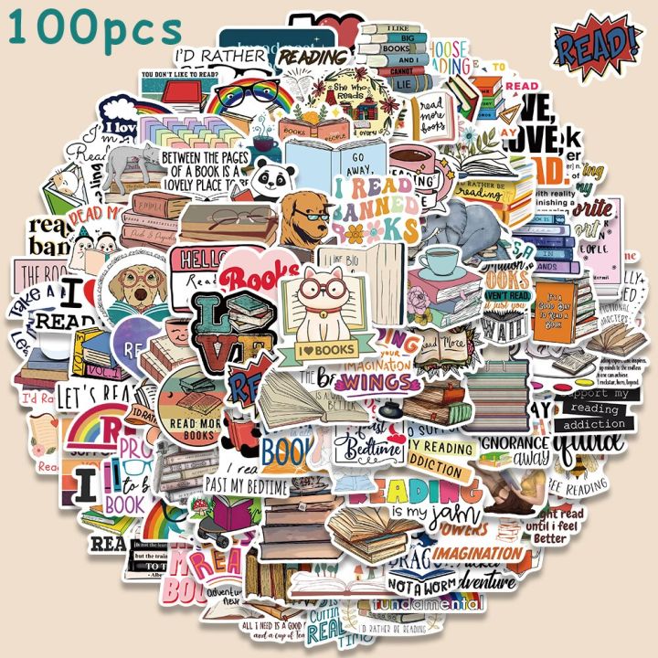 10-50-100pcs-reading-book-stickers-for-kids-waterproof-vinyl-laptop-guitar-luggage-stationery-scrapbook-graffiti-stickers-decals-stickers-labels