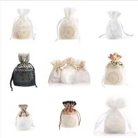 24pcs 10x14cm White Organza Bag rose gold Wave Lace Drawstring Bag Jewelry Bag Packaging Gift Bag Wedding Party Christmas Bag