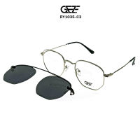 ?กรอบแว่นตา GEZE 1ClipOn รุ่น RY1035-C3 เต็มกรอบสีเงิน ฟรีคลิปออนกันแดดสีดำ Polarized เปลี่ยนเป็นแว่นตากันแดด ป้องกันแสงแดด รังสี UVA UVB UV400