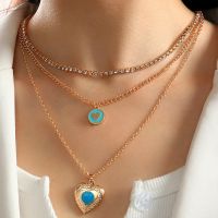 [COD] NZ2426 and cross-border blue ocean flip love pendant multi-layer chain stacked belt niche design necklace