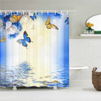 Colorful Flower Butterfly Fabric Shower Curtain Bathroom Curtains with Hooks Waterproof Printing Floral Bath Curtain Home Decor