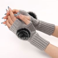 Women 39;s Fingerless Short Gloves Fashion Wool Ball Knitted Solid Color Mitten Autumn Winter Warm Half-Finger Gloves For Driving