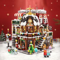 DIY Christmas Coffee Shop Building Blocks Creativie House Model Figures Kit Bricks Assemble Toys for Children Christmas Gifts