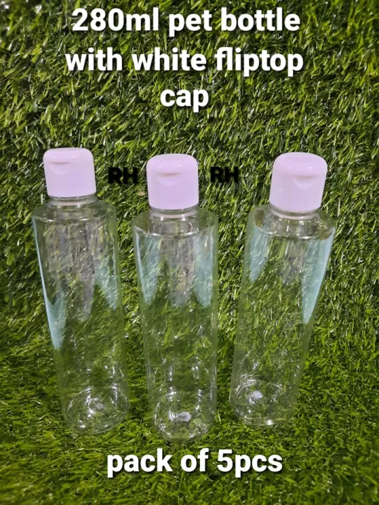 pack of 5pcs 280ml tubular plastic bottle with flip top cap white