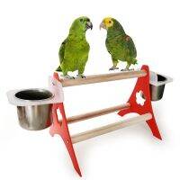 2PCS Feeding Bowls Pet Bird Parrot Safe And Stable Stand Platform Playground Wood Tripod Perch Gym Feeder Cups Toys Bird Feeder