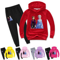 Frozenoanna Elsas Hoodie และกางเกงชุดสำหรับเด็กผู้หญิงเสื้อกันหนาว + กางเกงสาวการ์ตูนแขนยาวแฟชั่นผ้าฝ้าย + โพลีเอสเตอร์เด็กเสื้อผ้าฤดูใบไม้ร่วง