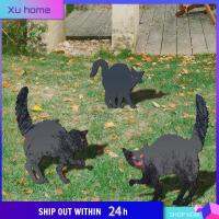 XU HOME 1Pcs / 3 Pcs อะคริลิค เสารูปแมวดำเงา แมวที่น่ากลัว เงาแมวเงา เครื่องประดับตกแต่งแบบฝังพื้น ตลกๆ กันน้ำกันน้ำได้ การตกแต่งภูมิทัศน์ ฮาโลวีน