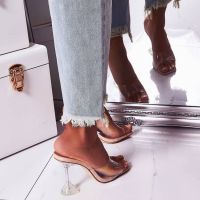 2022 Fashion Summer Sandals PVC Crystal Open Toed High Heels Women Transparent Heel Sandals Slippers Pumps  Big Size 41 42