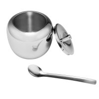 Realand 188 Stainless Steel Apple Sugar Bowl Seasoning Jar Condiment Pot Spice Container Canister Cruet with Lid and Spoon