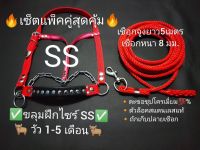 ขลุมวัวฝึกเข้าแท้+สายจูงวัวเชือกในล่อนยาว 5 เมตร/หนา 8 เมตร+ตะขอเงิน+แพ็คเกจคู่สุดคุ้ม.เม่าวัว.เค่าวัวเข้าหนัง