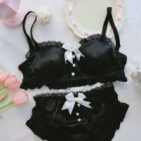 Japanese sweet retro girl lingerie small chest underwear soft cute bow home wear sleep confortable no steel ring set