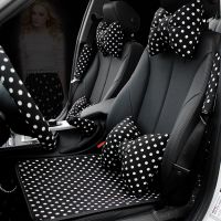 Classic Black White Polka Dot Universal Car Seat Headrest Neck Pillow Cute Bowknot Cotton Car Pillows Interior Accessories