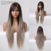 Long Synthetic Ombre Chocolate Brown Gray Wig with Bangs Straight Cosplay Natural Wigs for Black Women Heat Resistant Fake Hair [ Hot sell ] Toy Center 2