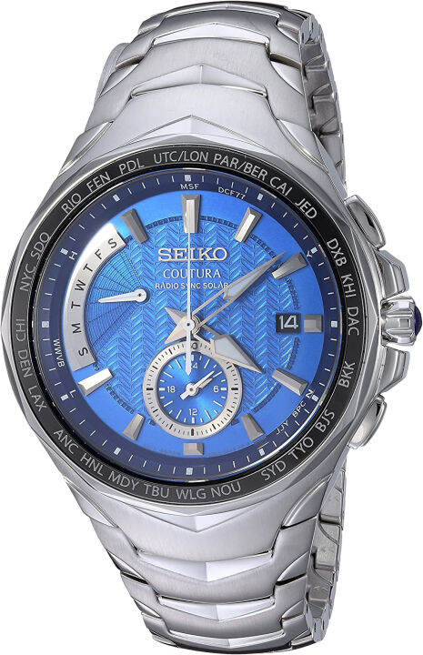 SEIKO Coutura Men's Radio Sync Solar Dual Time Watch Blue, Silver ...