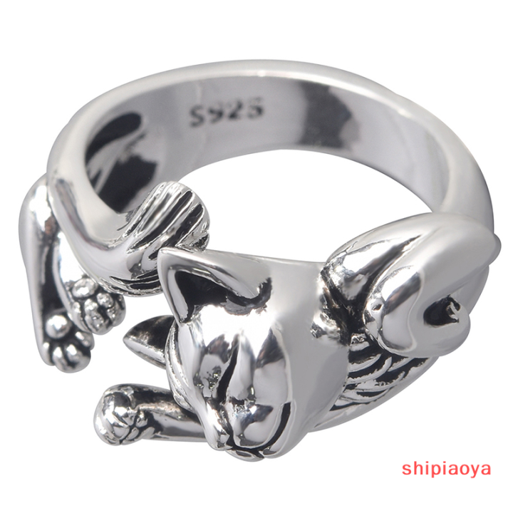 shipiaoya-แหวนแมววินเทจน่ารักเครื่องประดับผู้หญิงอินเทรนด์ของขวัญแหวนแบบปรับขนาดได้อุปกรณ์งานปาร์ตี้
