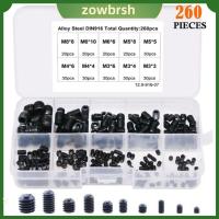 ZOWBRSH M3/4/5/6/8 ชุดสกรูสกรู สีดำสีดำ เหล็กกล้าคาร์บอนเกรด12.9 Hex grub screw Assortment KIT พร้อมกล่องเก็บของ 10ขนาด ไดรฟ์ HEX ภายใน ตกแต่งด้วยไม้ตกแต่ง