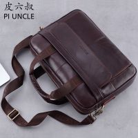 Mens Briefcase Genuine Leather Briefcase Handbag Large Capacity File Bag Cowhide