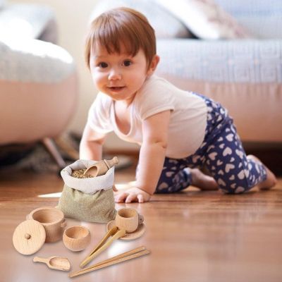 เครื่องมือถังประสาทสัมผัสของเล่นเสริมพัฒนาการไม้สำหรับเด็กของเล่นเพื่อพัฒนาการก่อนวัยหัดเดินอายุ3 8ชิ้นของเล่นฝึกประสาทสัมผัสทำจากไม้