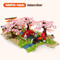 2021City Street View Sakura Inari Shrine Building Blocks Friends Cherry Blossom Creator House Tree Construct Brick Toys For Children