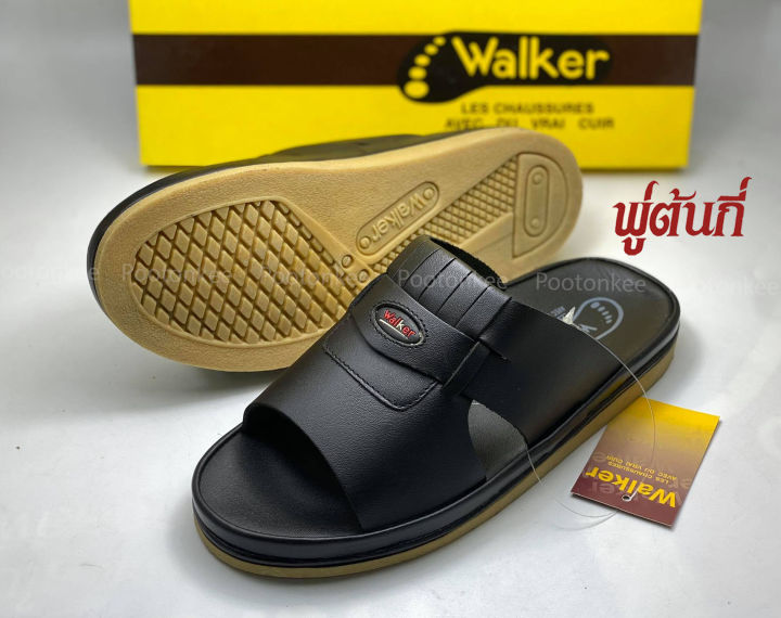 walker-รองเท้าแตะหนังแท้-วอร์คเกอร์-พื้นยางดิบ-พื้นนุ่ม-หนังแท้-รุ่น-ds005-สีดำ-ไซส์-40-46-ของเเท้-พร้อมส่ง