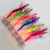 hot！【DT】 6Pcs/Set Flashing Fishing Tackle Squid Jig Shrimp Bait Night