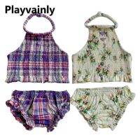 Baby Girls Swimwear Kids Plaid Floral Print Sleeveless Open Back Smoking Split Swimsuit Children Fashion Beach Clothes E23297