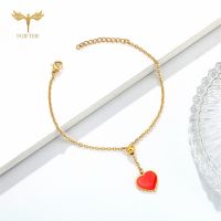 Romantic Hanging Love Heart Charm Bracelets for Women Girls Golden Stainless Steel Chain Jewelry Accessories Couple Wedding Gift