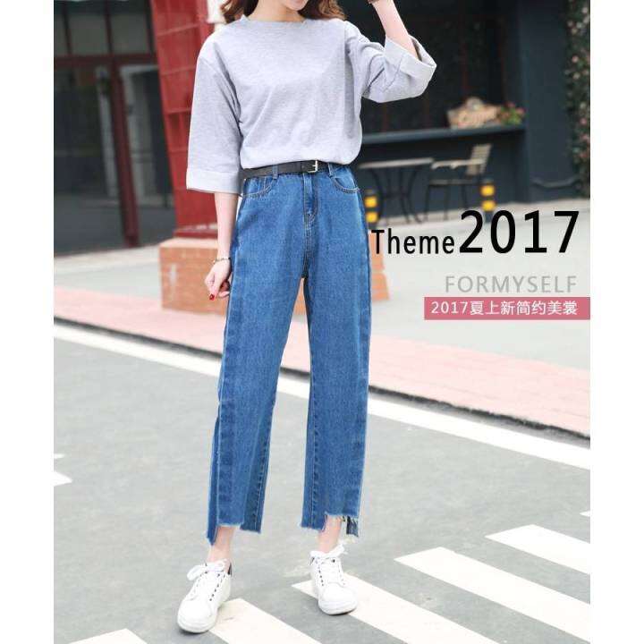 fashionjeans-shop-กางเกงขายาวผู้หญิง-กางเกงยีนส์แฟชั่น-แต่งแถบข้างทั้งสอง-ผ้าหนากำลังดี-แบบซิปรูด-1053