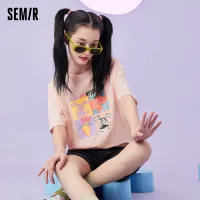 SEMIR Short Sleeve T-Shirts Women Loose Rabbit Pattern 2021 Summer New Style Ins Letter Girl O Neck Cotton Summer Tee