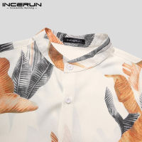 INCERUN Mens Casual 34 Sleeve Vintage Floral Printed V Neck Baggy Shirts