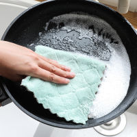 【cw】Double-layer Absorbent Rags Microfiber Kitchen Dish Cloth Non-stick Oil Household Cleaning Wiping Towel Kitchen Tool ！