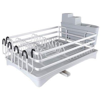 Dish Drying Rack, Compact Rustproof Dish Rack and Drainboard Set, Dish Drainer with Adjustable Swivel Spout