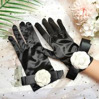 ▦ 1 Pair Bride Bridal Wedding Gloves Black Gloves Dress Satin Guantes Elegantes For Women Finger Gants Mariage Luvas De Noiva