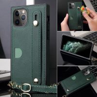 ℡ For IPhone 13 14 Pro Max 14 Plus 13 Mini Wristband Leather Cases Card Solts Shockproof Phone Case Protection Cover Back Shell With Lanyard Strap Bracket Casing