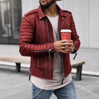 2021 fashion new winter mens line lapel cotton jacket European and American zipper solid color leather jacket men