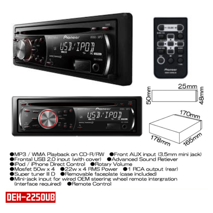 Pioneer Car Stereo Receiver (DEH2250) 100 Original w/CD In/USB Port