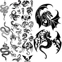 【YF】 Black Dragon Temporary Tattoos For Men Women Realistic Scorpion Snake Fake Tattoo Sticker Body Arm Water Transfer Tatoos