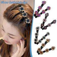 2pc New Fashion Korean Style Acryli Crystal Flowers Hair Clips For Girl Summer Sweet Cute Bangs Side Barrettes Elastic Hair Clip Hair Accessories